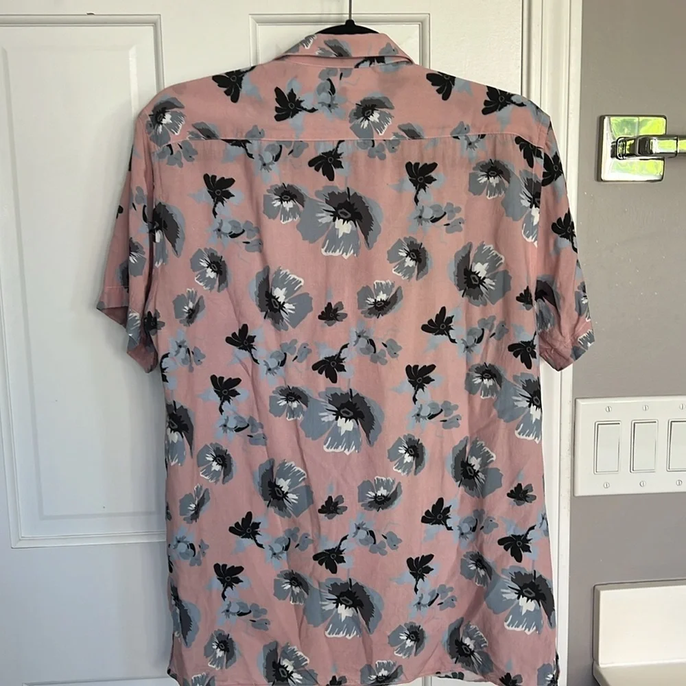 Zara Man Slim Fit Grey Pink Floral Button Down